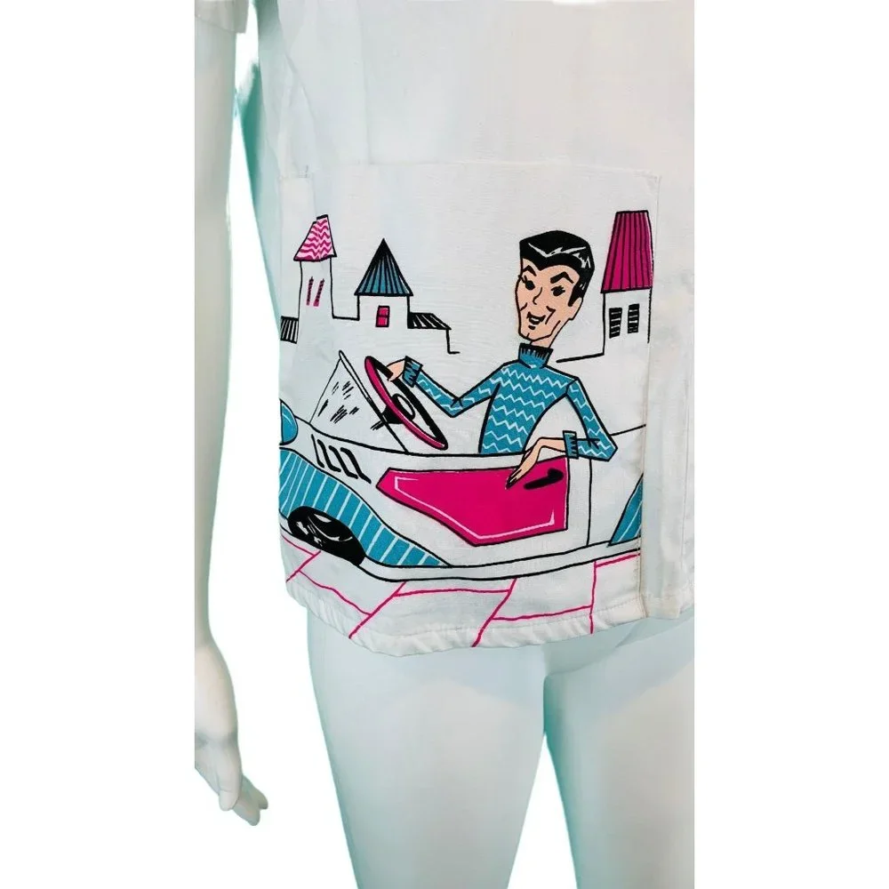 Vintage 60s Novelty Blouse Womens Small Printed Dream Pockets Girl Shirts - Picture 4 of 10